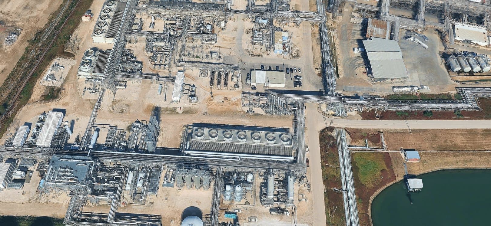 Aerial view of gas processing units